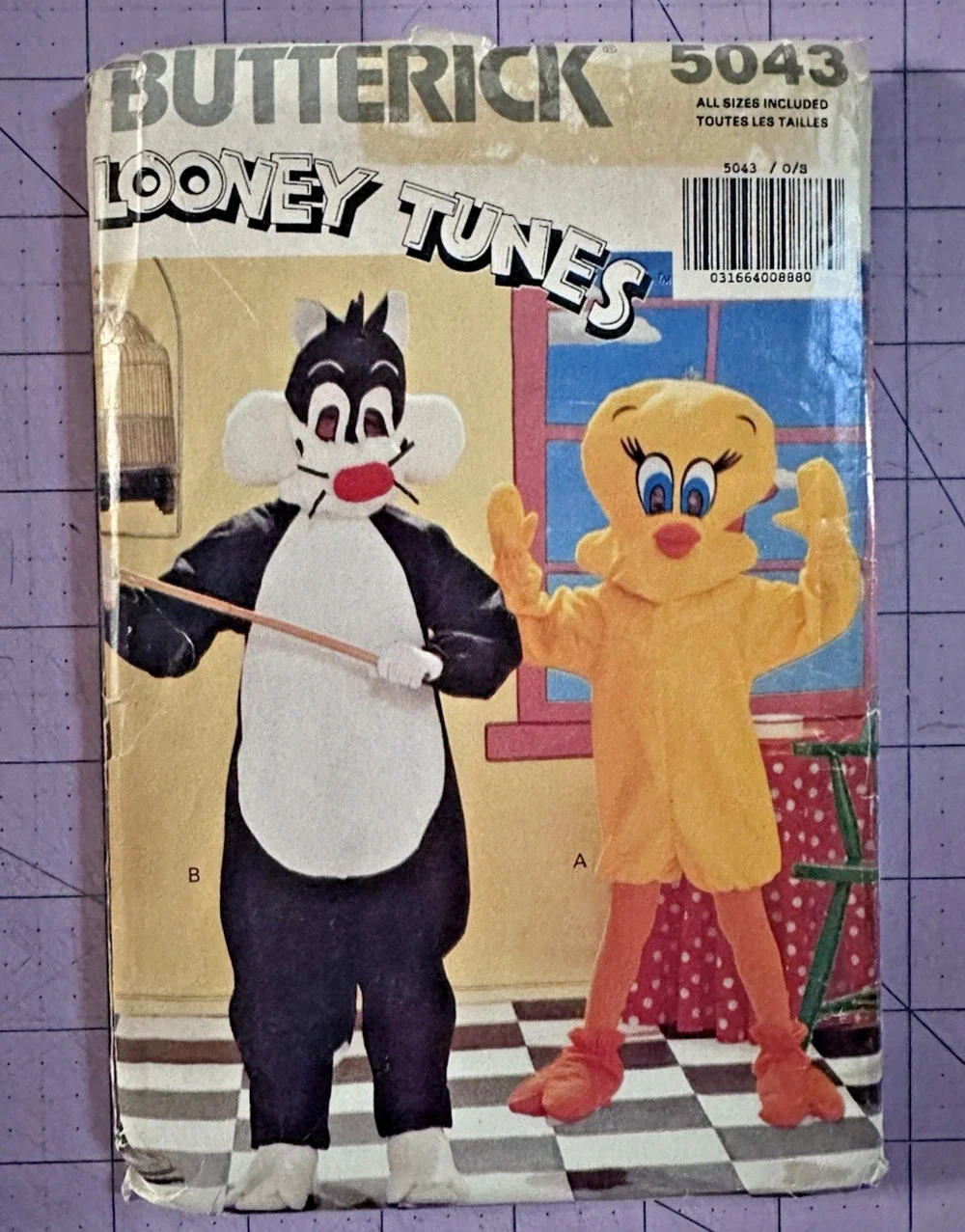UNCUT Butterick 5043 Looney Tunes Sylvester Tweety Child S M L XL Costume